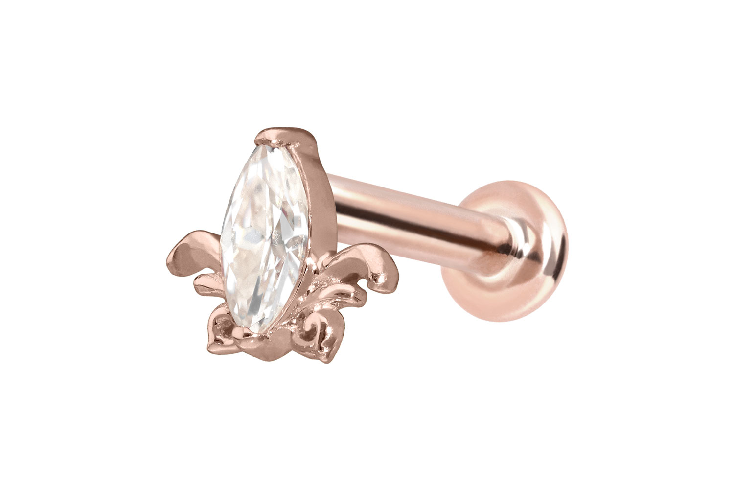 14 Karat Gold Labret Piercing mit Innengewinde MOISSANIT-LOTUSBLÜTE